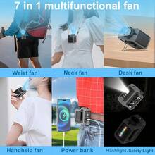 7-In-1 Multi-Use Portable Fan Hands Free Flashlight Etc,Christmas Gifts For Men Women,Turbo Powerful Cooling Personal Fan,10000mAh,24H Lasting,LED Display,Outdoor Travel Camping Fitness Gift (Black) - 深灰色 - 查看 3