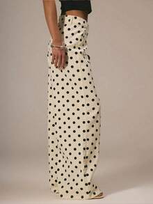High-Waist Polka Dot Denim Wide-Leg Jeans For Women, Vintage-Inspired High Rise Trousers With Button Fly, Belt Loops, Functional Pockets And Relaxed Silhouette; Perfect For Casual Streetwear, Vacation, Brunch And Everyday Styling; Breathable Stretch Denim, Easy-To-Pair With Crop Tops Or Knitwear For Chic Retro Looks And Effortless All-Season Wear; Versatile Layering Piece, Flattering Fit For Multiple Body Types, -Forward Yet Timeless - 白色 - 查看 2