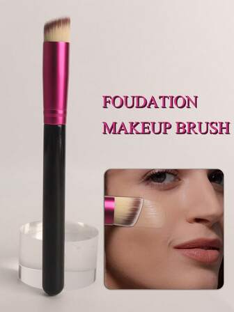 1 st. platt foundationborste med vinklad topp, för att blanda flytande, krämiga och felfri pudermakeup - polering, stippling, concealer. Bärbar platt foundationborste för resor.