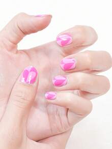 1张14片自粘凝胶指甲油贴纸，防水持久3D时尚美甲贴花，适合女性、女孩、居家庆祝、舞会、节日、旅行、快速美甲，酒红色和银色闪粉美甲 - 玫紅色 - 查看 3