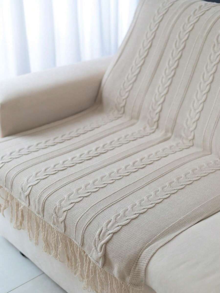 Dubai Knitted Footboard Blanket For Sofa, Bed, And Living Room Decoration - Beige - View 1