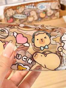 1/2pcs Capybara Pencil Case, Cute Cartoon Transparent Large Capacity Stationery Bag, Fashion High-End Student Pencil Pouch | Capybara Pattern PVC Pencil Bag - Large Capacity Single Layer Zipper Storage Bag, Waterproof Pencil Case, Suitable For School And Office, Ideal For Students, Back To School And Daily Use - Multicolor - View 6