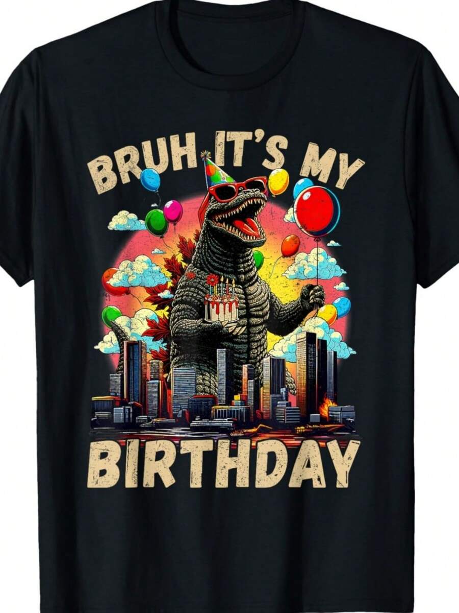 Kaiju Birthday Party Japan Monster Dinosuar It's My Birthday T-Shirt - 黑色 - 查看 1