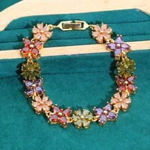 1 chiếc vòng tay mạ vàng đính đá Zirconia hình hoa thời trang. - Nhiều màu - Xem 4