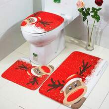 3PCS-SET Christmas Toilet Rug Set UK, Red Color, Polyester Material, 3pcs-Set Christmas Toilet Rug Included, Size Shown As The Picture - Red - View 1