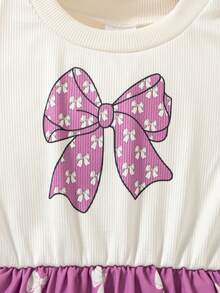 Girls' Casual Bow Print Sleeveless Knee-Length Dress, Fashionable For Everyday Wear, Summer - Purple - View 5