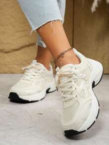 2025 Women's All-Season Breathable Mesh Running Shoes – Thick-Sole Heightening Athletic Casual Shoes - 白色 - 查看 2