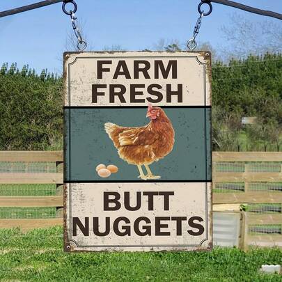 1pc 30x20cm Retro Tin Chickens Farm Fresh Butt Nuggets Fence Decor Signs For Hen House 8x12 Inches Easy Install Hen Yard Decorations Information Sign TP0042.