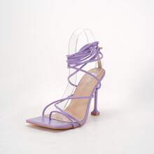 Elegant 4.2-Inch High Heel Sandals With Strappy Design And Lacquered Finish - LCPU - View 12