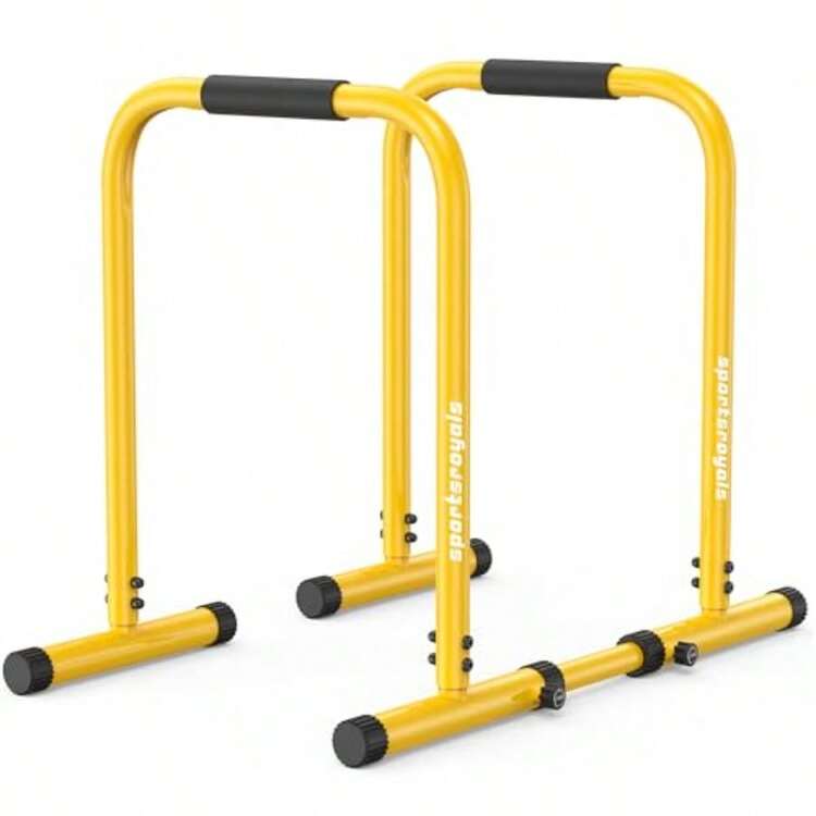 Sportsroyals Adjustable Dip Bar Station Heavy Duty Parallette And Parallel Bars 400LBS Stable Dip Stands For Home Gym Calisthenics And Upper Body Workout Equipment - 黃色 - 查看 1