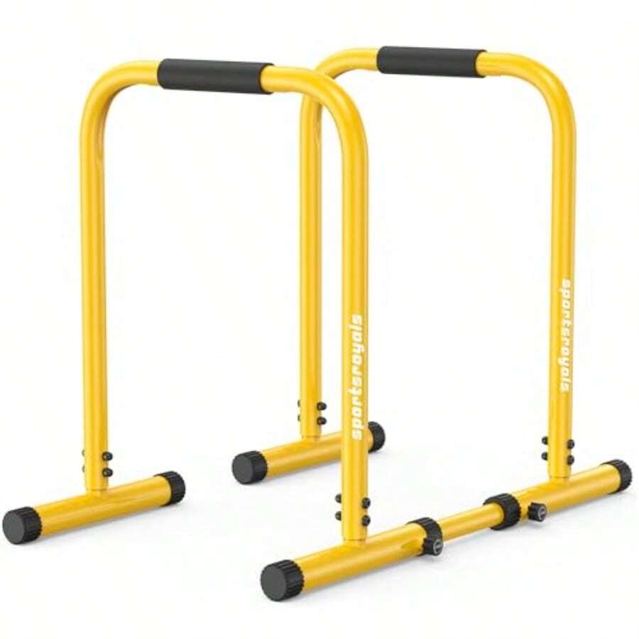 Sportsroyals Adjustable Dip Bar Station Heavy Duty Parallette And Parallel Bars 400LBS Stable Dip Stands For Home Gym Calisthenics And Upper Body Workout Equipment - Yellow - View 1