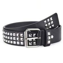 1pc Punk Style Square Studded Belt, Suitable For Jeans And Everyday Wear - Black - View 4