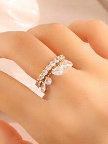 rakol 2pcs Fashion Galaxy Teardrop Cubic Zirconia Tassel Stacking Rings