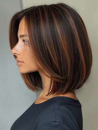 Peluca corta de cabello sintético tipo bob, cabello lacio tipo yaki con raya al lado, corte corto, suave y rizado tipo yaki, para mujeres/madres, peluca bob recta, corte pixie, con reflejos grises/marrones/negros, para uso diario o de fiesta