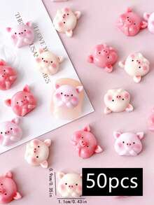 50件美甲DIY卡通立体装饰树脂可爱小猪日韩系可爱风格美甲饰品1包多种颜色和形状混合指甲饰美甲用品美甲宝石 - 彩色 - 查看 7
