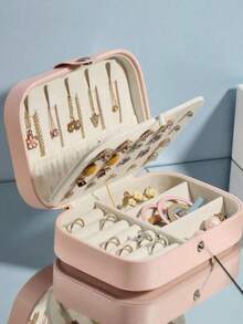 1个大容量首饰收纳盒，项链、耳环、戒指首饰展示托盘，简约分层首饰展示柜，防尘抗氧化，简约便携首饰盒，旅行首饰收纳盒，小型耳环戒指首饰盒，适用于耳环、项链、戒指，小巧、容量大，带扣，可收纳口红、手表等，女士礼物，女友礼物，圣诞礼物，万圣节礼物，新年礼物 - 彩色 - 查看 7