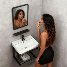 Rectangular Lavabos Para Baños Con Espejo Y Canasta 51cm - Negro - Ver 8