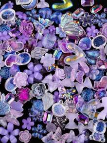 50pcs Purple Nail Art Decorations, Cute Nail Accessories, Flat Resin Decor, 3D Nail Art Supplies - Multicolor - View 6