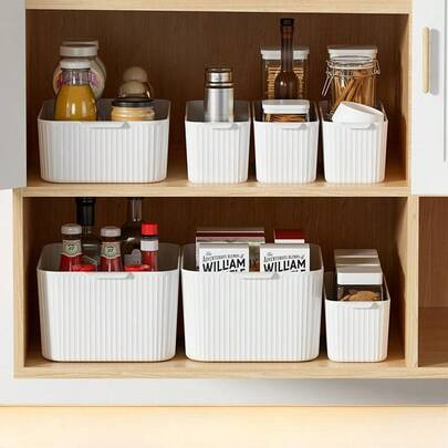 1/2/3 Piezas Cesta de almacenamiento de plástico multifuncional con asa, organización y almacenamiento del hogar, organizador de cosméticos, almacenamiento de aperitivos, caja de almacenamiento grande de escritorio y armario, ahorro de espacio, adecuado para baño, dormitorio, cocina, oficina