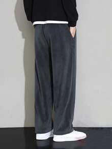 青少年男童休闲简约时尚抽绳松紧腰设计保暖加厚冬季长裤 - 灰色 - 查看 2