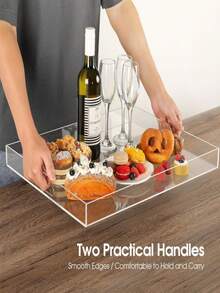 Large Acrylic Tray With Handle, Acrylic Serving Tray For Food, Drinks, Snacks And Appetizers, Rectangular Tray, Coffee Table Tray, Acrylic Makeup Organizer Box, Suitable For Coffee Table, Footstool And Outdoor Use