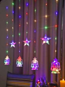 1 pieza Cortina de 2m72 con 72 luces LED en forma de estrella, luces de hadas con forma de botella de queroseno con pilas AA, luces intermitentes, adecuado para decoración de bodas, fiestas de cumpleaños, decoración navideña, decoración de jardín, pasillos y aleros de árboles - Botella de queroseno + estrellas - Ver 10