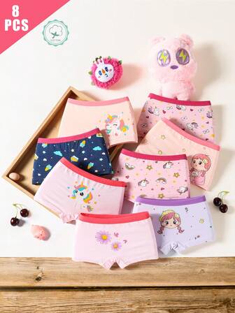 8条/包 可爱独角兽卡通女童内裤，柔软纯棉婴儿小内裤