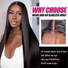 5*5 Wear And Go Natural Black Long 8-34 Inch Wig Human Frontal Hair 13x4 HD Lace Front Wigs 200% Density Brazilian Virgin Pre Cut Lace Human Frontal Hair Straight Wig Pre Plucked With Baby Hair Blended Hair For Women Daily Party Christmas Use - Natural & Black - View 6