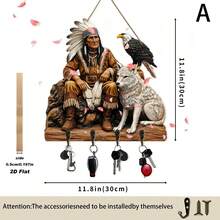 Llavero decorativo de pared, diseño indígena plano 2D, de madera, para entrada y pasillo. - Multicolor - Ver 6