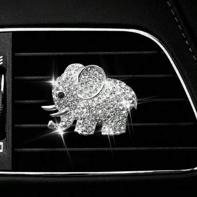 1 pieza Clip de aromaterapia para salida de aire del automóvil con diamante incrustado en forma de elefante Geely, incluye un paquete de láminas de aromaterapia, decoración de salida de aire del automóvil, exquisito y lujoso