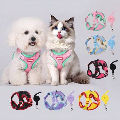 New Cat Leash, Reflective Vest-Style Cat Harness Set, Adjustable Reflective Pet Vest Harness Suitable For Outdoor Safety Walking And Training, For Cats, Dogs And Other Pets, Available In Multiple Colors And Sizes