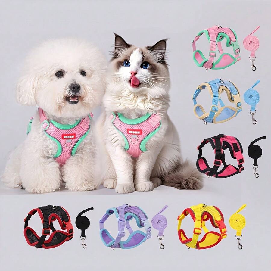 New Cat Leash, Reflective Vest-Style Cat Harness Set, Adjustable Reflective Pet Vest Harness Suitable For Outdoor Safety Walking And Training, For Cats, Dogs And Other Pets, Available In Multiple Colors And Sizes
