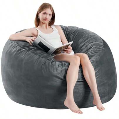 3 Feet Bean Bag Chair - Beag Chairs For Adults Living Room Furniture Sofa With Soft Micro Fiber Cover Round Fluffy Couch For Bedroom College Dorm - Grey