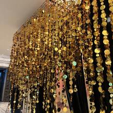 5pcs Gold Sequin Tassel Hanging Decor: Assorted Round Discs Patchwork Decorative Curtain + Hanging Style Atmosphere Prop, Suitable For Wedding Ceremony Hall, Birthday Party Backdrop, Hotel Event Ceiling, Home Holiday Decoration. Essential For Wedding Planners, Party Decorators, Event Venue Designers, Home Celebration Enthusiasts (Single Piece Length 100cm/39.37inch, High Gloss Material Enhances Lighting Ambiance) - Multicolor - View 15