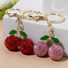 1 Creative And Cute Fruit Diamond-Encrussed Cherry Women's Bag Keychain, Exquisite Car Keychain Pendant - Đỏ - Xem 2