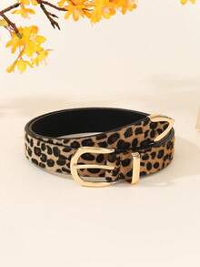 2pcs/1pc Gold 3-Piece Fashionable Buckle Belt, Versatile For Dresses, Jeans, Leopard Print PU Leather Women Belt - Multicolor - View 4