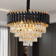 Lámparas colgantes modernas de cristal de 4 niveles, color negro y dorado, 7 luces, para sala de estar, comedor, dormitorio y cocina. - Negro - Ver 1
