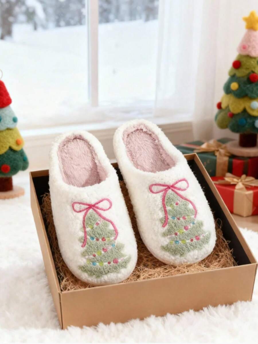 The Newly Launched Autumn And Winter Holiday Season Features Cute Gingerbread Men, Thickened Plush Anti-Slip And Warm Indoor And Outdoor Bedroom Family Slippers With Heart-Shaped Patterns For Christmas And Valentine's Day, As Well As Large-Sized Festive Gift Atmosphere Warm Slippers Suitable For Both Men And Women - 白色 - 查看 1