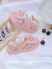 幼儿时尚休闲珍珠装饰公主凉鞋，时尚优雅，柔软舒适，适合春夏穿着 - 粉色 - 查看 2