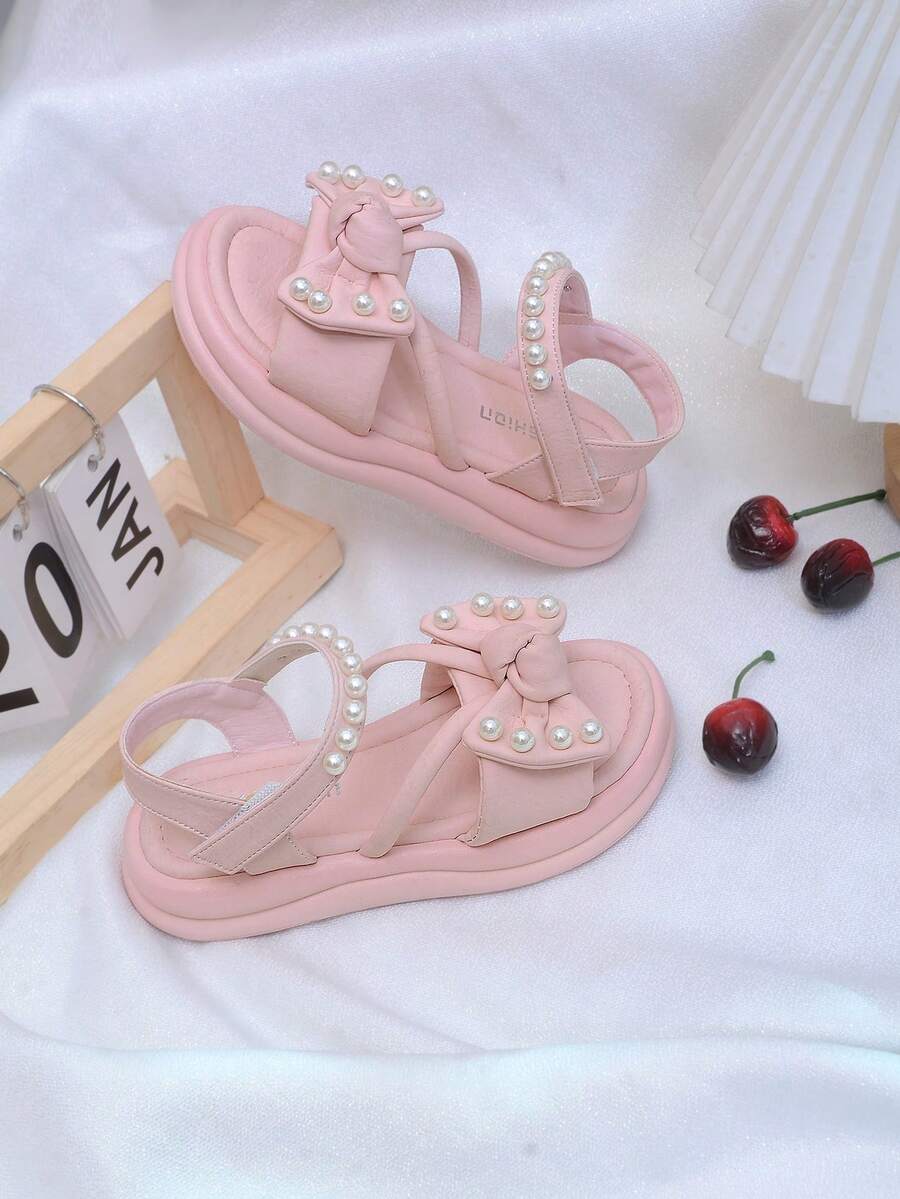 幼儿时尚休闲珍珠装饰公主凉鞋，时尚优雅，柔软舒适，适合春夏穿着 - 粉色 - 查看 1