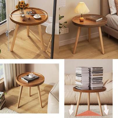 Round Side Table Corner Plant Stand With 3 Wood Legs For Living Room Small Space Bedside Table Modern Wood Accent Coffee Side Table End Table Night Stand Walnut Round