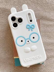 1pc Cartoon Bow Rabbit Ear Phone Case Compatible With Apple 17 Pro Max, Cute & Personalized Soft Silicone Protective Cover For IPhone 16 Pro, 15, 14 Women - White - View 2