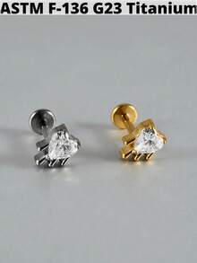 1件 G23 钛金属 CZ 邪恶唇钉 16G 内螺纹 心形/花朵耳廓耳骨耳钉 耳骨穿孔饰品 - 如圖 - 查看 9