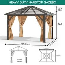 Studyset 10x12FT Canopy Gazebo With Netting And Curtains, Anti-UV, Hardtop Outdoor Canopy Aluminum Frame Permanent Gazebo, Polycarbonate Garden Tent For Patio, Lawn, Backyard, Deck - Black-10x12FT - View 3