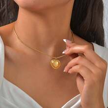 Collar de Corazón de Acero Inoxidable para Mujeres - Dorado - Ver 3