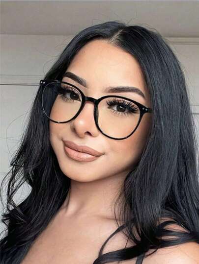 1 Pair Women's Casual Round Black Fashion Glasses, Suitable For Daily Reading, Commuting And Campus Life