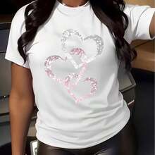 New Version Regular Short Sleeve Heart Print T-Shirt For Women - 白色 - 查看 9