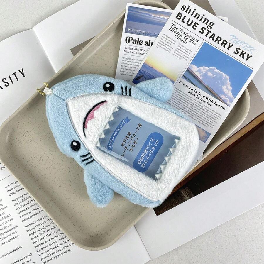Cute Shark Furry Card Holder Star Chasing Small Card Storage Bag Photo Protective Cover Shark Doll Pendant Doll Card Holder - 鯊魚卡套-1pcs - 查看 1