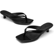 Women's Kitten Heels Flip Flops Square Toe Low Heels Slip On Comfortable Summer Thong Heeled Sandals  The Wide Straps Of These Flip-Flop Heels Fit The Foot Shape Better, And The V-Shaped Instep Flatters The Leg Shape, Creating A Modern And Attractive Silhouette For Every Look - 黑色 - 查看 4