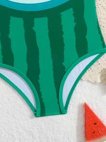 Young Girl Watermelon Print Tankini Swimsuit - Green - View 6